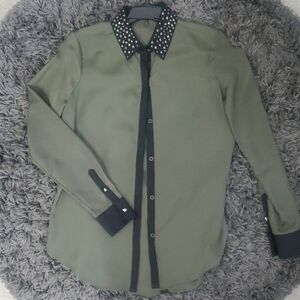 Green and Black Dress Shirt with Contrasting Collar